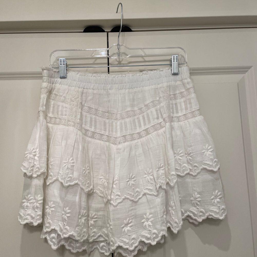 LoveShackFancy Elegant White Lace Skirt